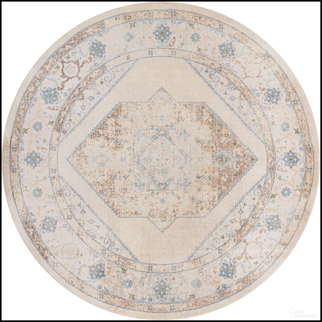 The appearance of Astra Machine Washable 7'10" x 7'10" Round Vintage Indoor Rug In Ivory Blue designed by Nourison in the rustic / southwestern interior design. This ivory blue piece of furniture was selected by 1StopBedrooms from Astra Collection to add a touch of cosiness and style into your home. Sku: 99446964496. Material: Polyester.