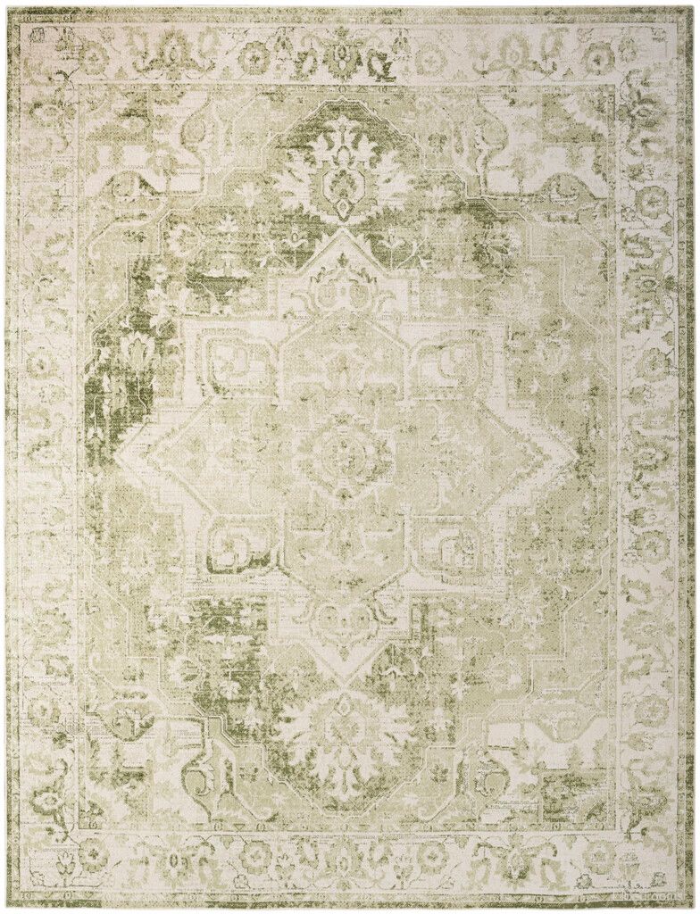 Astra Machine Washable 9' x 12' Vintage Indoor Rug In Ivory and Green