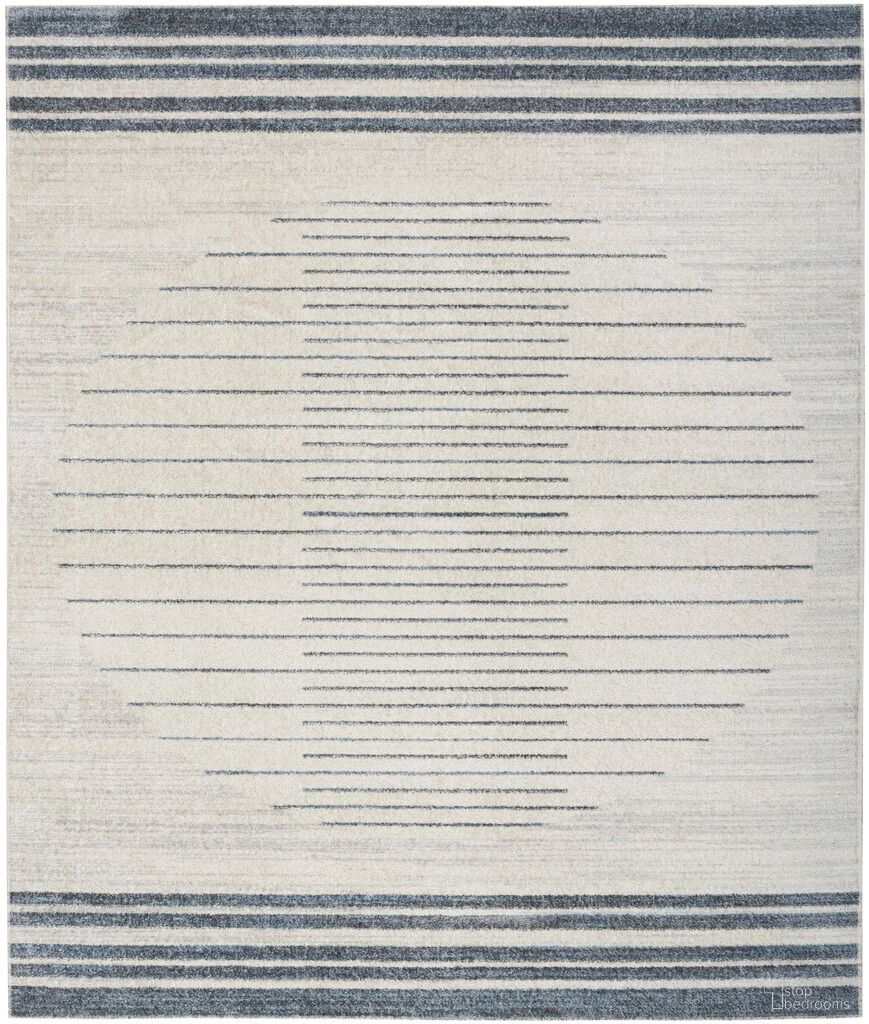 The appearance of Astra Machine Washable 9' x 12' Mid-Century Modern Indoor Rug In Ivory Blue designed by Nourison in the transitional interior design. This ivory blue piece of furniture was selected by 1StopBedrooms from Astra Collection to add a touch of cosiness and style into your home. Sku: 99446120885. Material: Polyester.