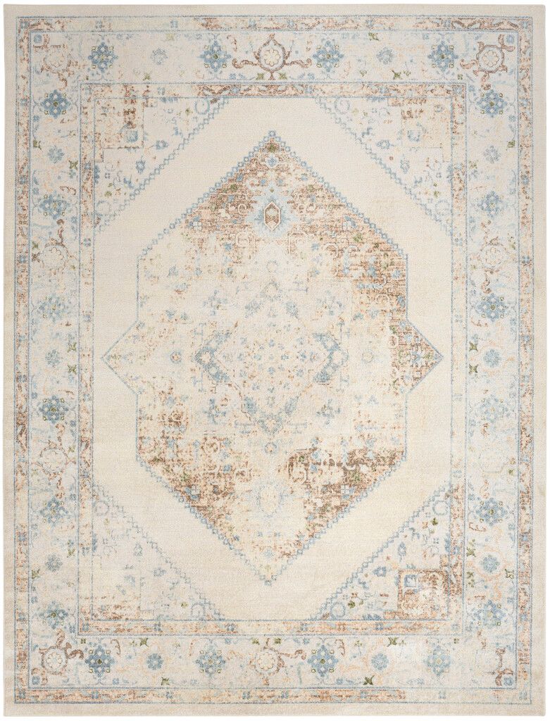 The appearance of Astra Machine Washable 9' x 12' Vintage Indoor Rug In Ivory Blue designed by Nourison in the rustic / southwestern interior design. This ivory blue piece of furniture was selected by 1StopBedrooms from Astra Collection to add a touch of cosiness and style into your home. Sku: 99446964519. Material: Polyester.