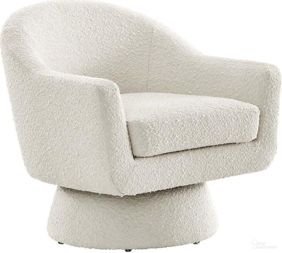Astral Boucle Fabric Swivel Chair In Ivory