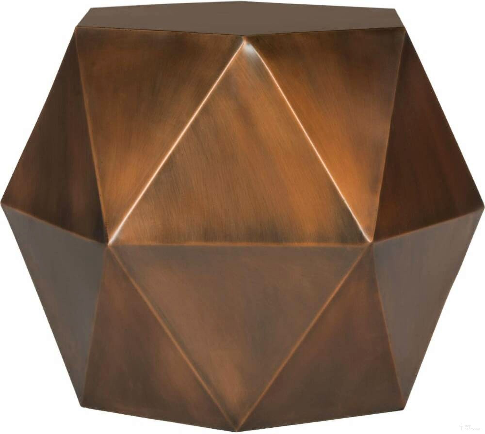 The appearance of Astrid Copper Faceted Side Table designed by Safavieh in the transitional interior design. This copper piece of furniture  was selected by 1StopBedrooms from Astrid Collection to add a touch of cosiness and style into your home. Sku: FOX3224A. Material: Iron.