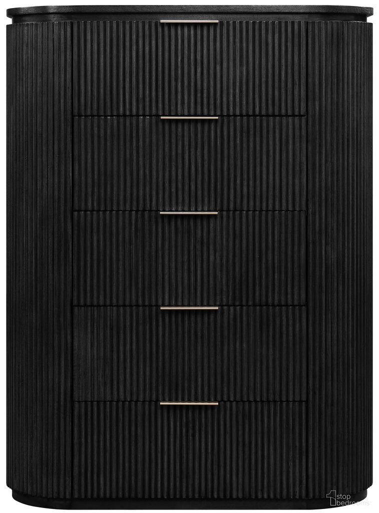 The appearance of Astrid Solid Wood and Oak Veneer Chest In Black designed by Meridian in the modern / contemporary interior design. This black piece of furniture  was selected by 1StopBedrooms from Astrid Collection to add a touch of cosiness and style into your home. Sku: 818Black-CH. Material: Oak Veneer.