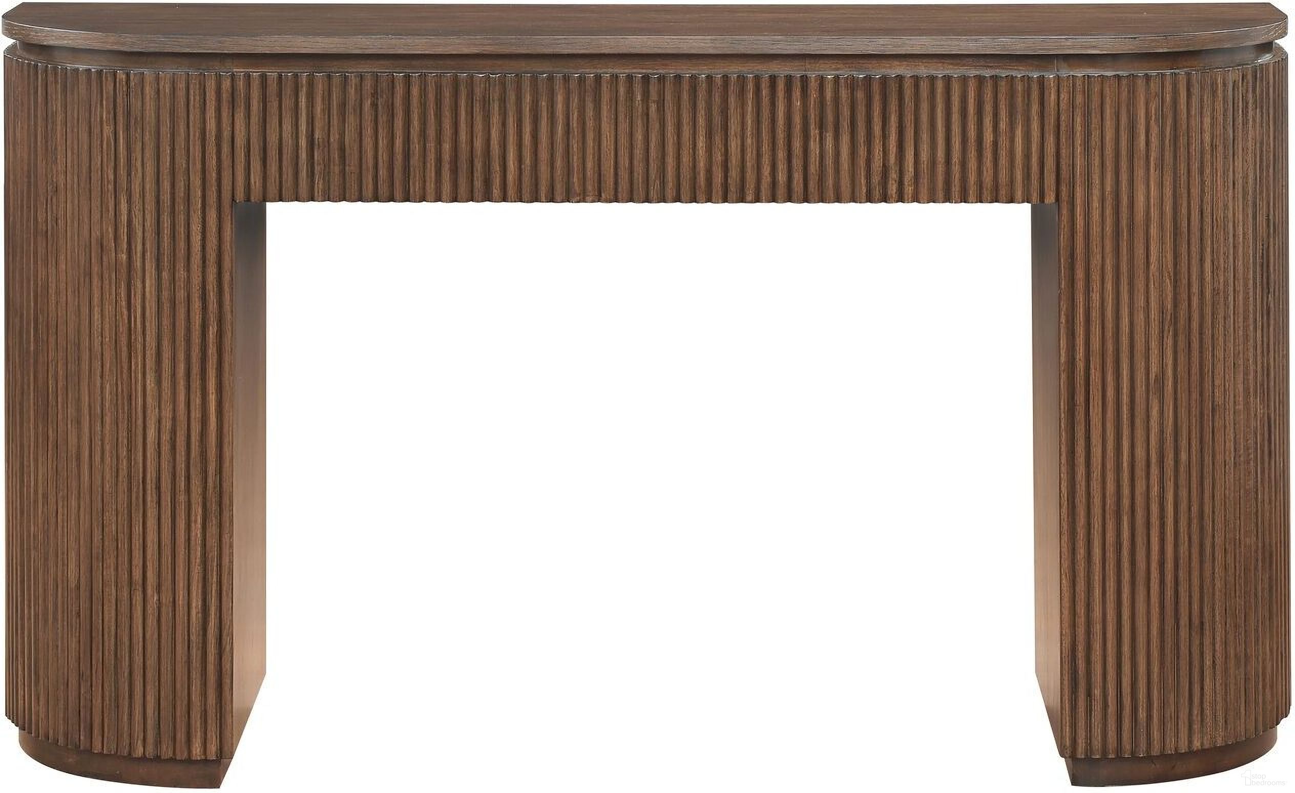 Astrid Solid Wood and Oak Veneer Console Table In Brown