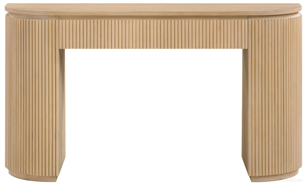 The appearance of Astrid Solid Wood and Oak Veneer Console Table In Natural and Oak designed by Meridian in the modern / contemporary interior design. This natural and oak piece of furniture  was selected by 1StopBedrooms from Astrid Collection to add a touch of cosiness and style into your home. Sku: 818Oak-T Box 1/2 (Top);818Oak-T Box 2/2 (Base). Material: Oak Veneer.