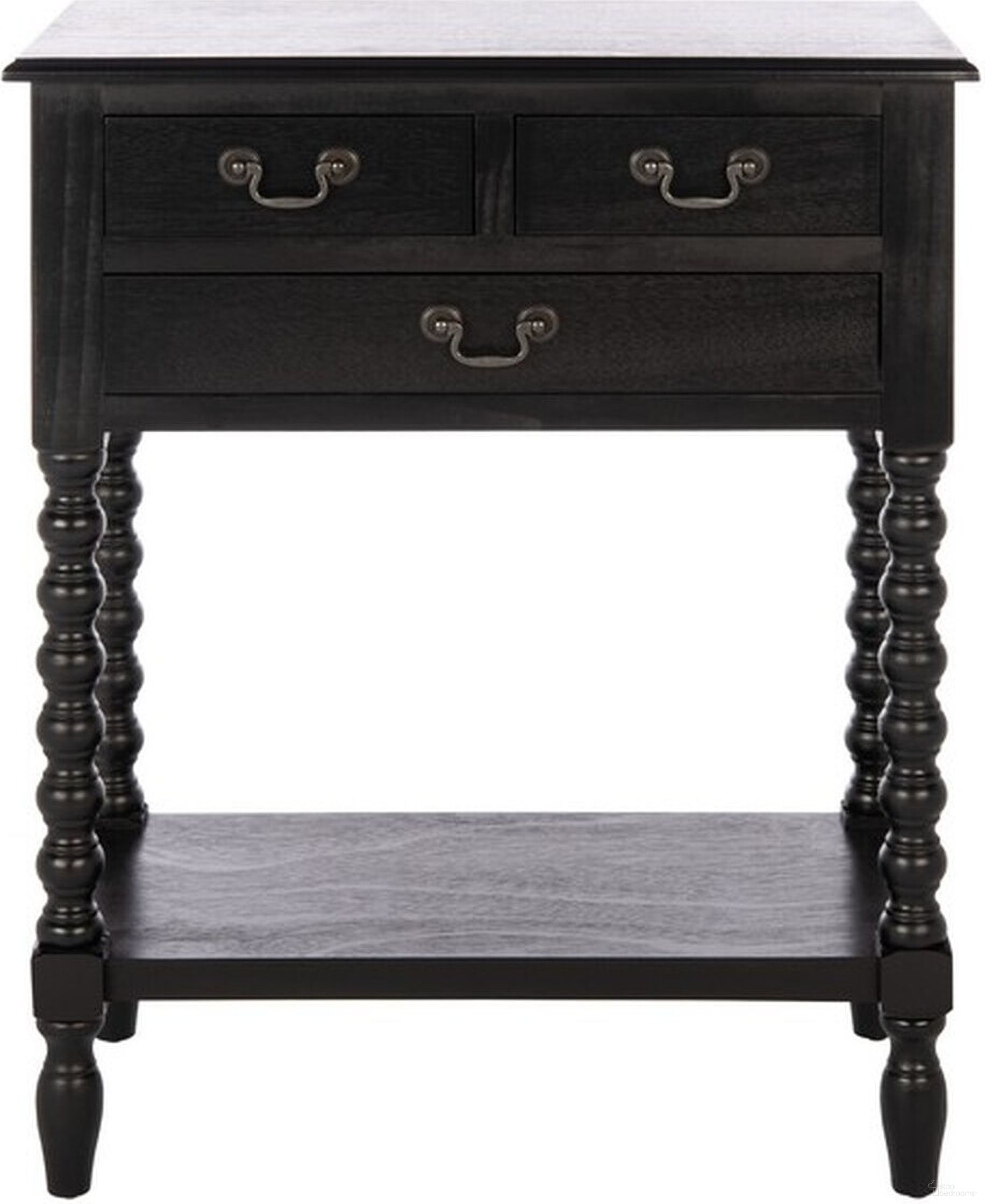 The appearance of Athena 3 Drawer Console Table in Black designed by Safavieh in the modern / contemporary interior design. This black piece of furniture  was selected by 1StopBedrooms from Athena Collection to add a touch of cosiness and style into your home. Sku: CNS5703B. Material: Wood.