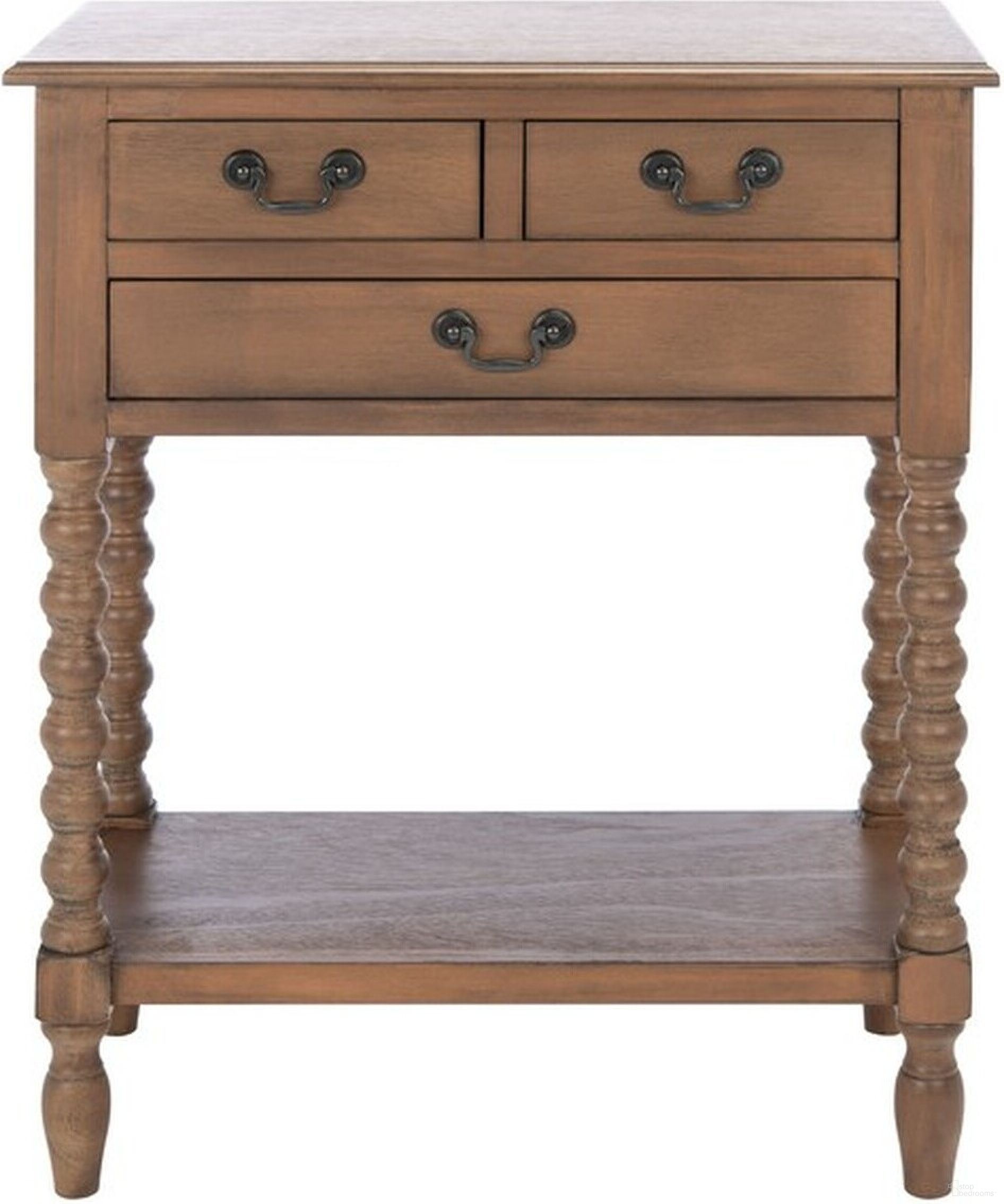 The appearance of Athena 3 Drawer Console Table in Brown designed by Safavieh in the modern / contemporary interior design. This brown piece of furniture  was selected by 1StopBedrooms from Athena Collection to add a touch of cosiness and style into your home. Sku: CNS5703C. Material: Wood.