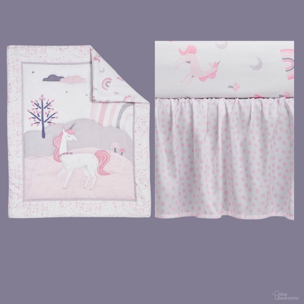 Athena 3 Piece Crib Bedding Set In Pink and White