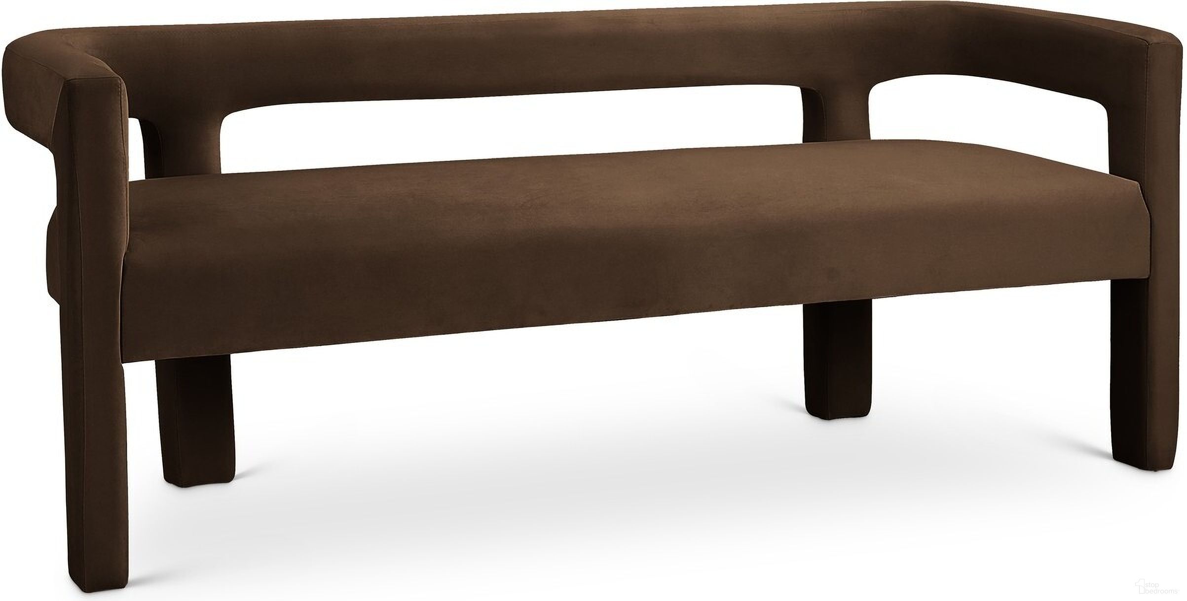 The appearance of Athena Velvet Bench In Brown designed by Meridian in the modern / contemporary interior design. This brown piece of furniture was selected by 1StopBedrooms from Athena Collection to add a touch of cosiness and style into your home. Sku: 892Brown. Material: Velvet.