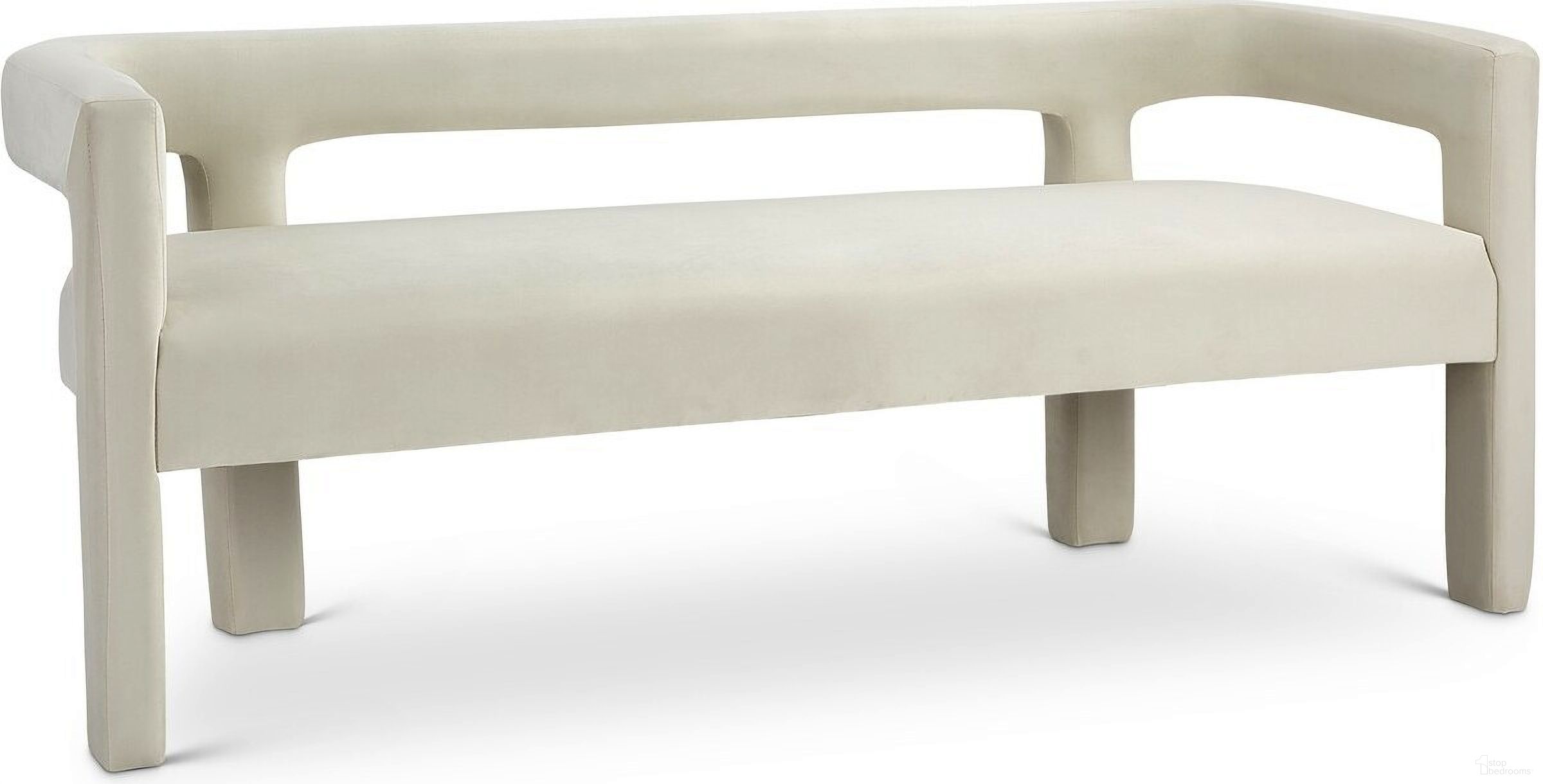 Athena Velvet Bench In Cream