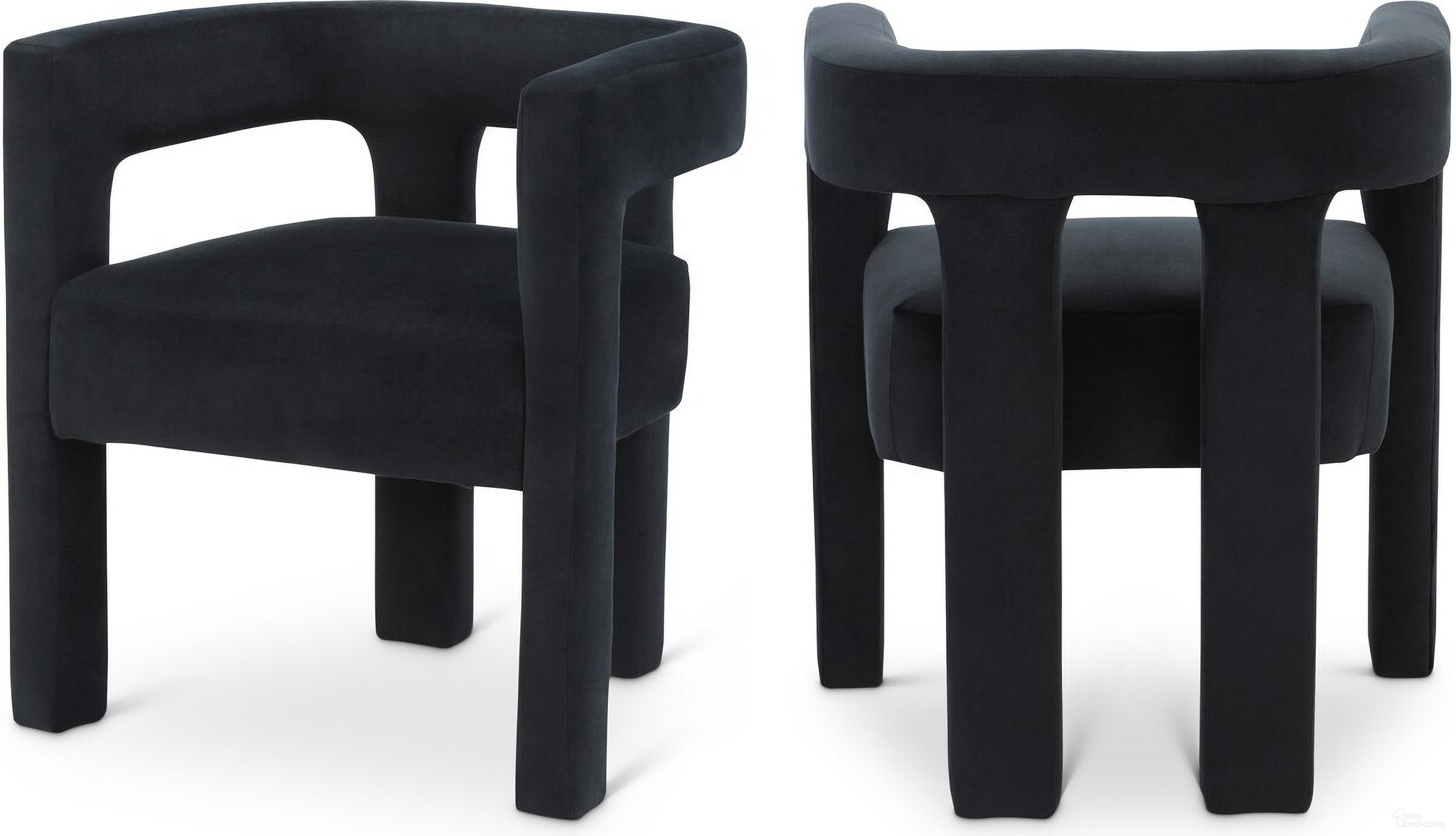 The appearance of Athena Velvet Dining Chair In Black designed by Meridian in the modern / contemporary interior design. This black piece of furniture was selected by 1StopBedrooms from Athena Collection to add a touch of cosiness and style into your home. Sku: 889Black-C. Material: Velvet. Chair Type: Arm Chair.