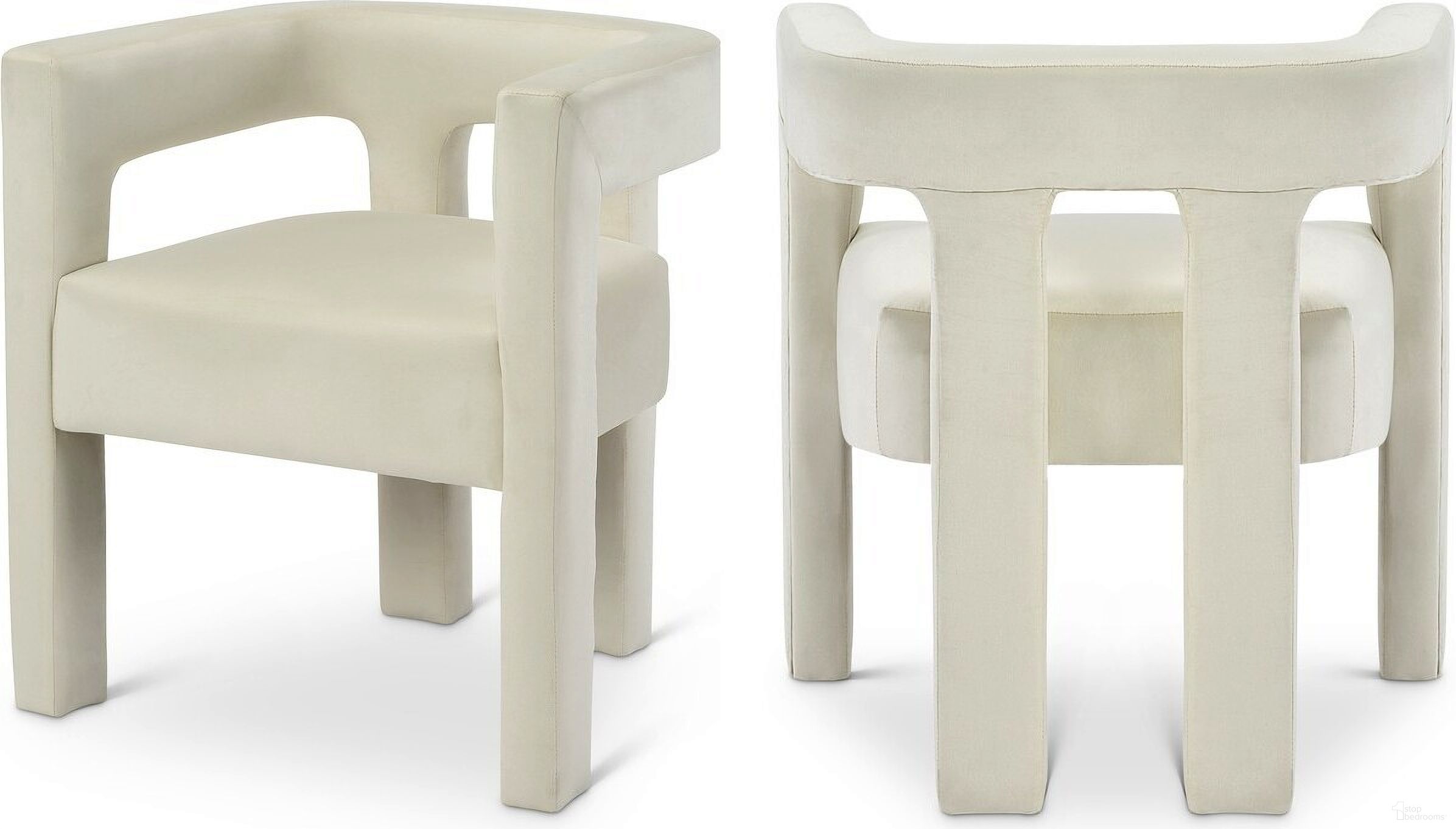 Athena Velvet Dining Chair In Cream