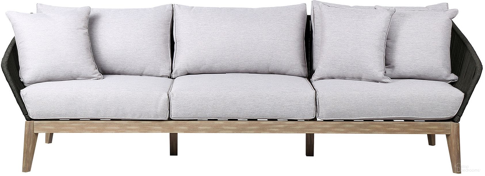 The appearance of Athos Indoor Outdoor 3 Seater Sofa In Light Eucalyptus Wood with Charcoal Rope and Gray Cushions designed by Armen Living in the modern / contemporary interior design. This gray piece of furniture was selected by 1StopBedrooms from Athos Collection to add a touch of cosiness and style into your home. Sku: LCATSOWDLT. Material: Rope.