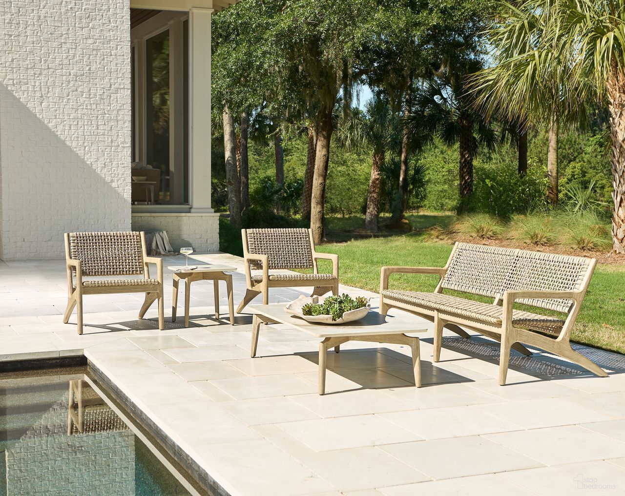 The appearance of Atlas Outdoor Living Room Set In Brown designed by Bernhardt in the modern / contemporary interior design. This brown piece of furniture was selected by 1StopBedrooms from Atlas Collection to add a touch of cosiness and style into your home. Sku: O4707O;O4703O. Material: Teak.