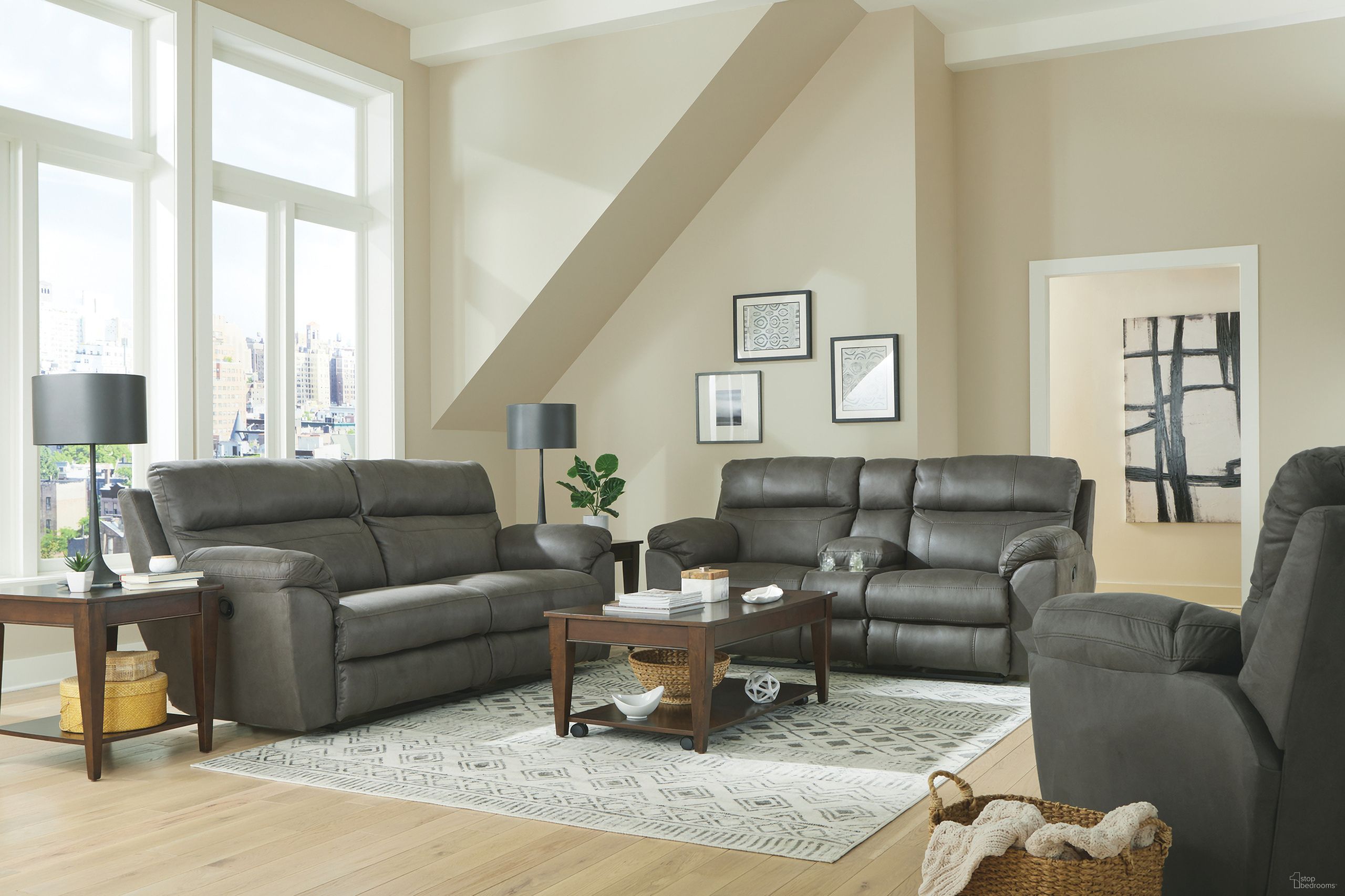 The appearance of Atlas Reclining Living Room Set In Charcoal designed by Catnapper in the traditional interior design. This charcoal piece of furniture was selected by 1StopBedrooms from Atlas Collection to add a touch of cosiness and style into your home. Sku: 1001115318125318;1009115318125318. Material: Fabric.