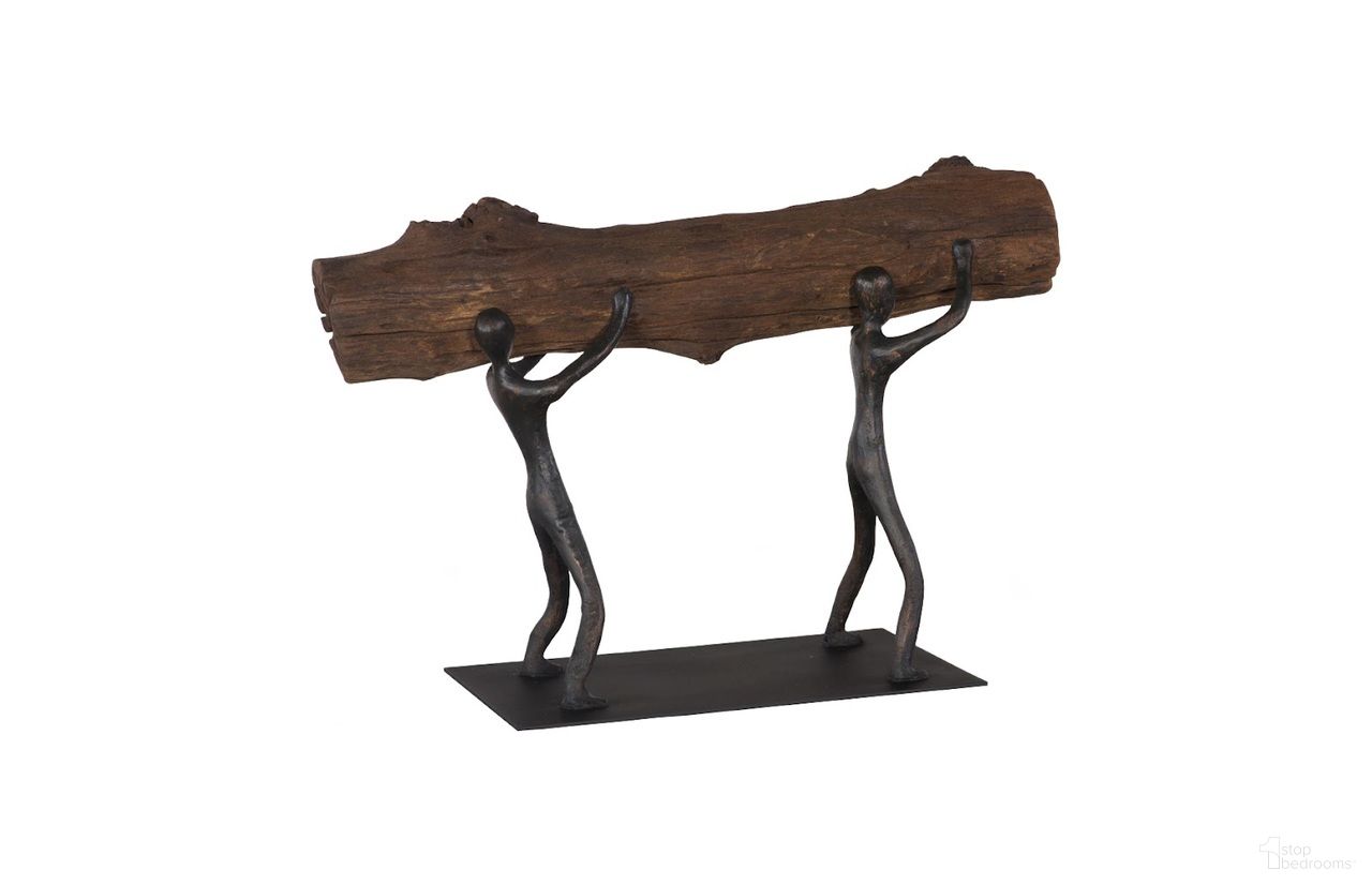 Atlas Tabletop Sculpture Log Lift with Base In Black and Natural