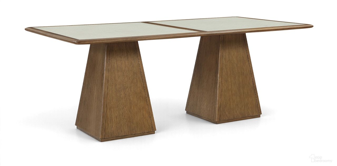 The appearance of Atrium 78 Inch Glass and Cane Top with Solid Wood Base Dining Table In Brown designed by Meridian in the modern / contemporary interior design. This brown piece of furniture was selected by 1StopBedrooms from Atrium Collection to add a touch of cosiness and style into your home. Sku: 88071Brown-DT78 Box 1/3 (Top);88071Brown-DT78 Box 2/3 (Base);88071Brown-DT78 Box 3/3 (Base). Table Base Style: Double Pedestal. Table Top Shape: Rectangular. Size: 39" x 78". Material: Cane.