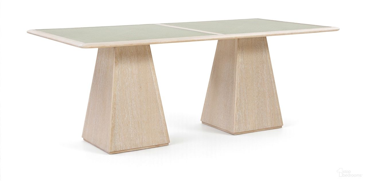 The appearance of Atrium 78 Inch Glass and Cane Top with Solid Wood Base Dining Table In Natural designed by Meridian in the modern / contemporary interior design. This natural piece of furniture was selected by 1StopBedrooms from Atrium Collection to add a touch of cosiness and style into your home. Sku: 88070Natural-DT78 Box 1/3 (Top);88070Natural-DT78 Box 2/3 (Base);88070Natural-DT78 Box 3/3 (Base). Table Base Style: Double Pedestal. Table Top Shape: Rectangular. Size: 39" x 78". Material: Cane.