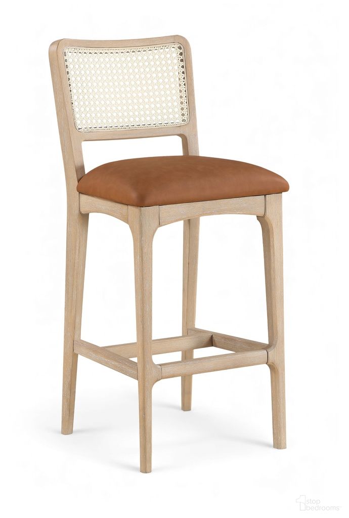 Atrium Cane Back and Vegan Leather Upholstered Bar Stool Set of 2 In Cognac
