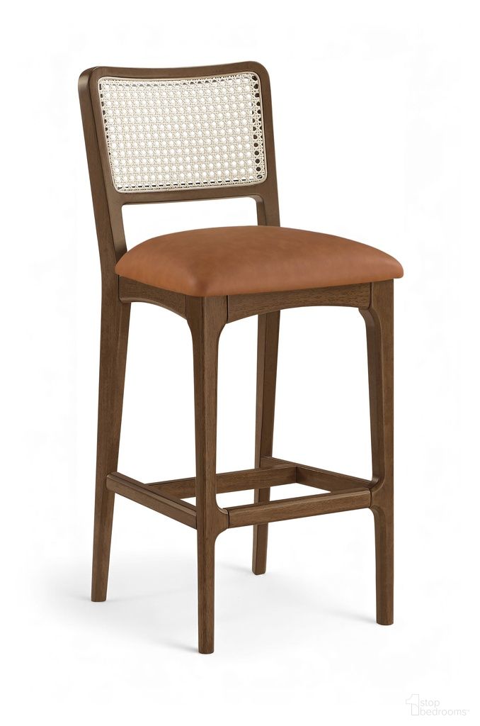 Atrium Cane Back and Vegan Leather Upholstered Bar Stool Set of 2 In Cognac