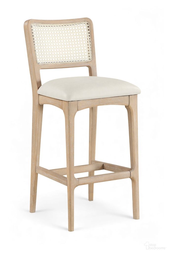 Atrium Cane Back and Vegan Leather Upholstered Bar Stool Set of 2 In Cream