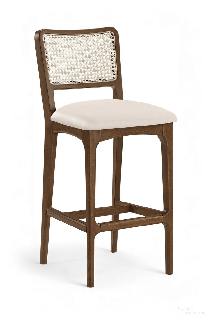 Atrium Cane Back and Vegan Leather Upholstered Bar Stool Set of 2 In Cream