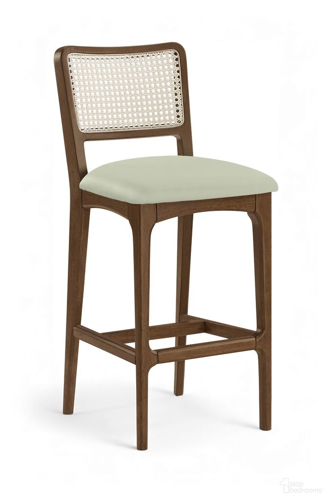 Atrium Cane Back and Vegan Leather Upholstered Bar Stool Set of 2 In Mint