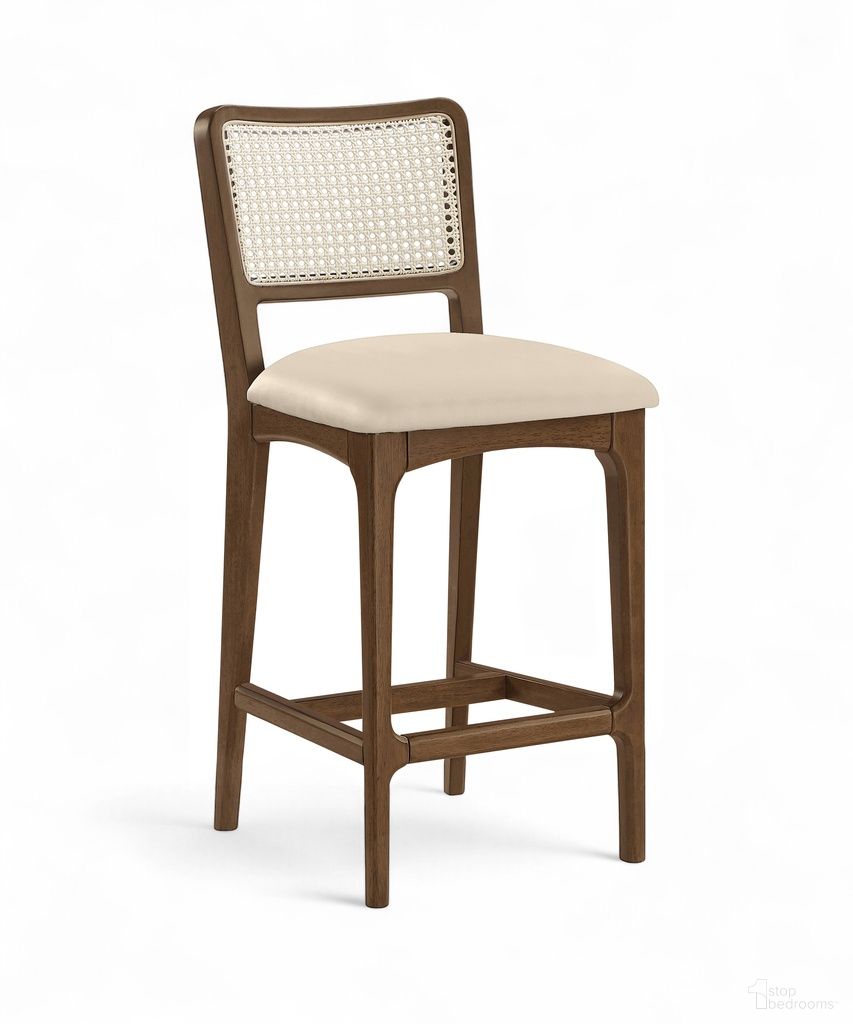 The appearance of Atrium Cane Back and Vegan Leather Upholstered Seat Counter Stool Set of 2 In Beige designed by Meridian in the modern / contemporary interior design. This beige piece of furniture was selected by 1StopBedrooms from Atrium Collection to add a touch of cosiness and style into your home. Sku: 88073Beige-C. Material: Cane.