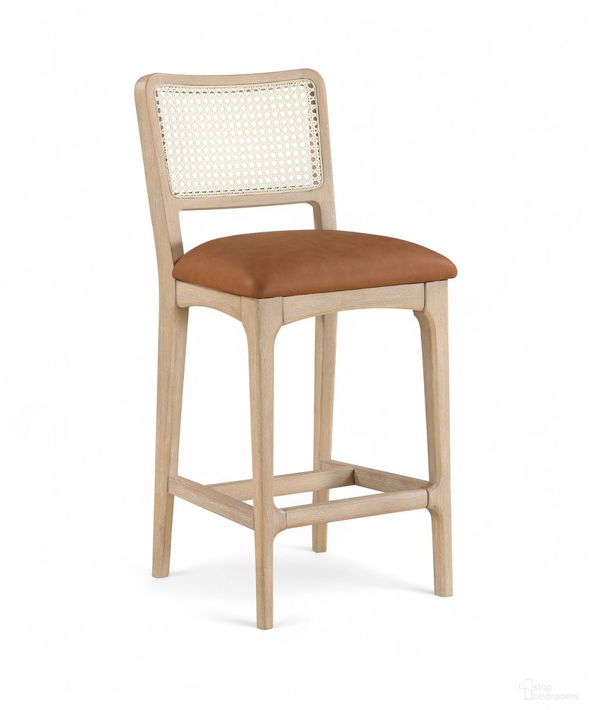 The appearance of Atrium Cane Back and Vegan Leather Upholstered Seat Counter Stool Set of 2 In Cognac designed by Meridian in the modern / contemporary interior design. This cognac piece of furniture was selected by 1StopBedrooms from Atrium Collection to add a touch of cosiness and style into your home. Sku: 88072Cognac-C. Material: Cane.