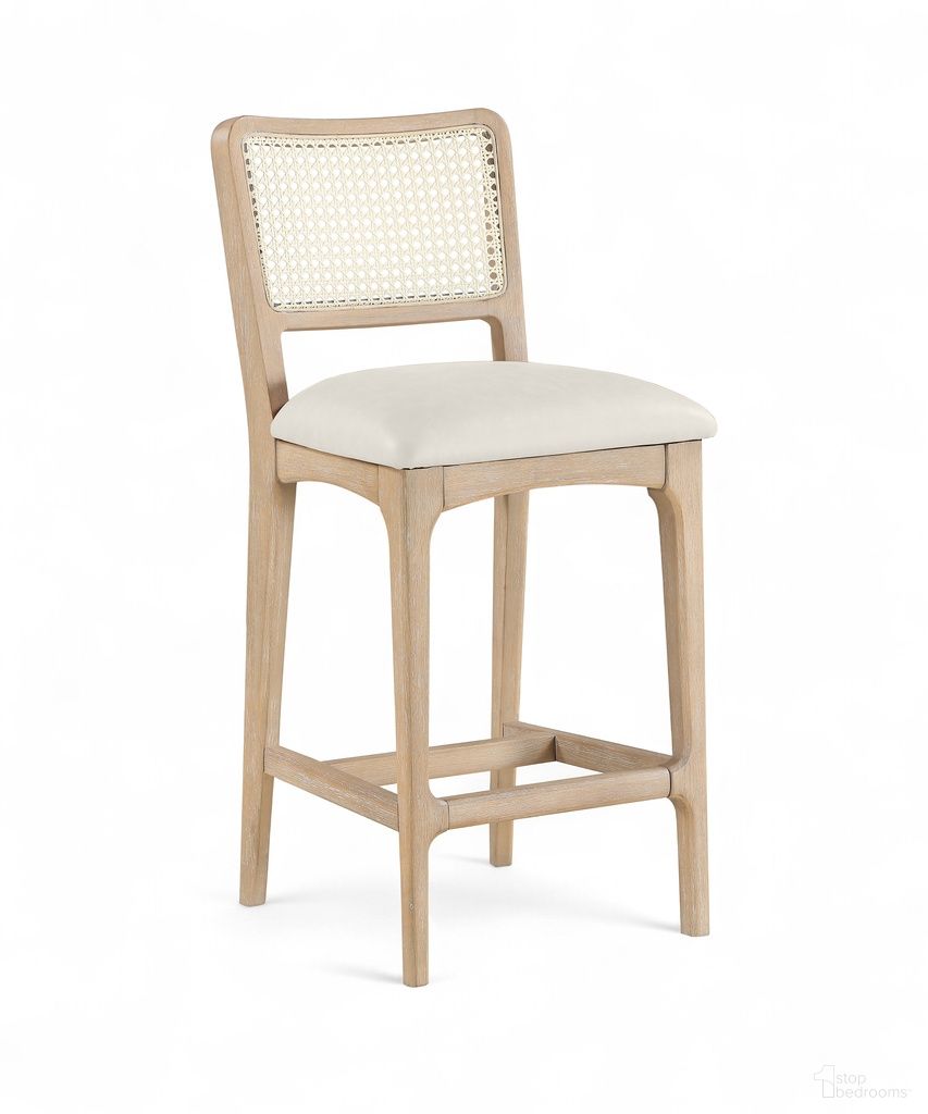 The appearance of Atrium Cane Back and Vegan Leather Upholstered Seat Counter Stool Set of 2 In Cream designed by Meridian in the modern / contemporary interior design. This cream piece of furniture was selected by 1StopBedrooms from Atrium Collection to add a touch of cosiness and style into your home. Sku: 88072Cream-C. Material: Cane.