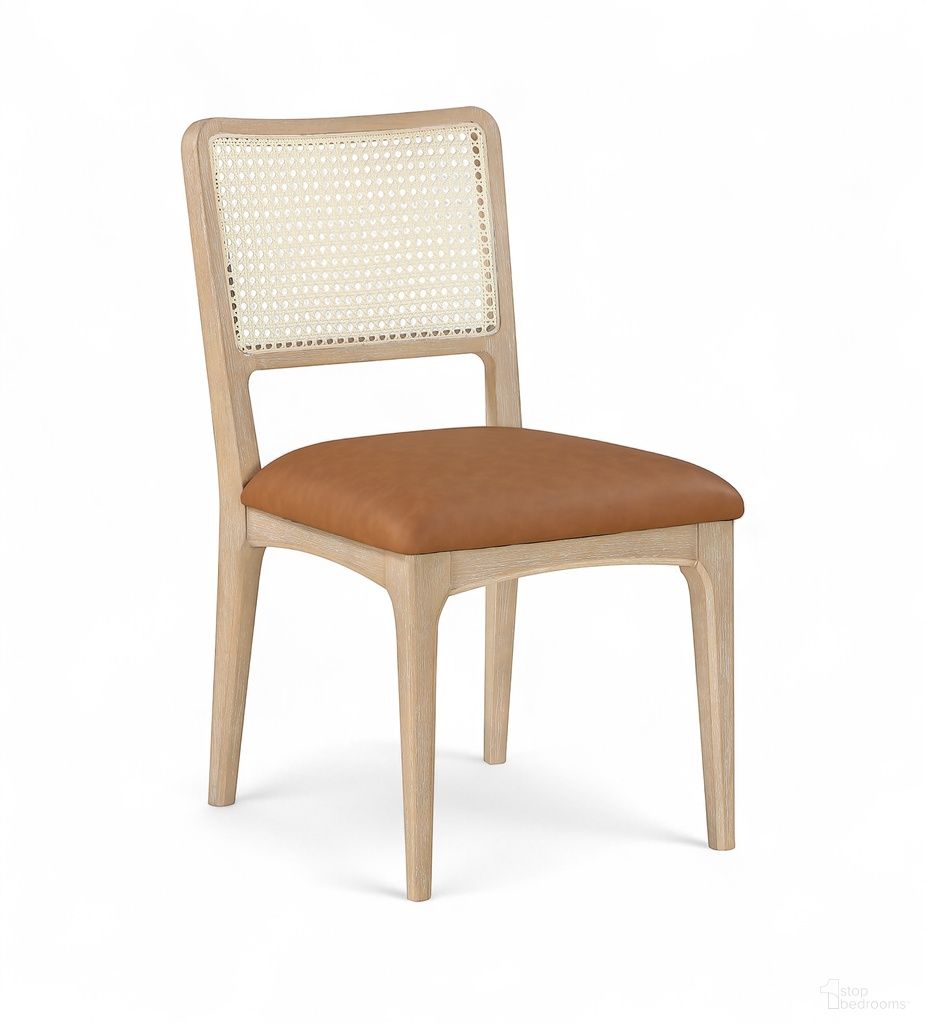 Atrium Cane Back and Vegan Leather Upholstered Seat Dining Chair Set of 2 In Cognac
