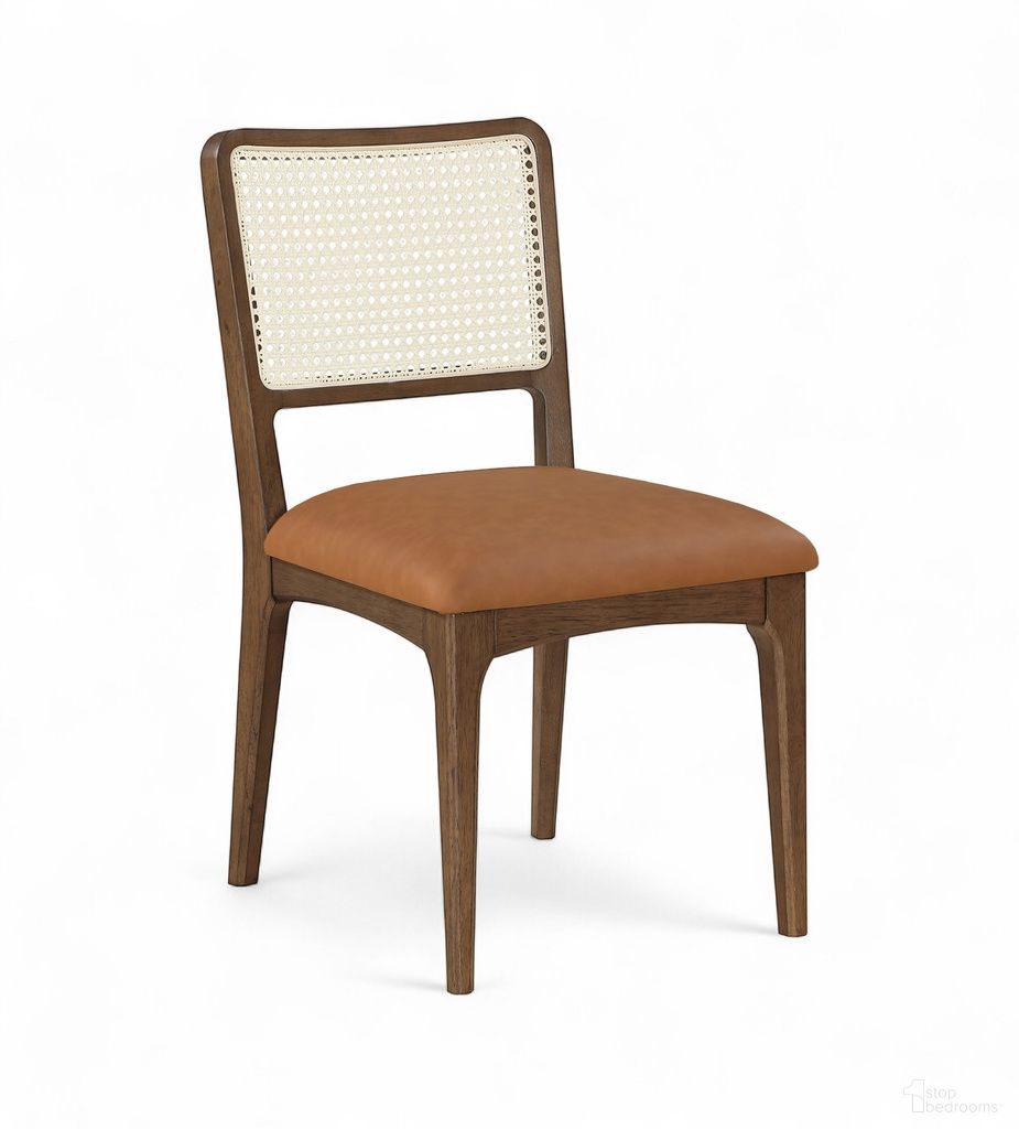 The appearance of Atrium Cane Back and Vegan Leather Upholstered Seat Dining Chair Set of 2 In Cognac designed by Meridian in the modern / contemporary interior design. This cognac piece of furniture was selected by 1StopBedrooms from Atrium Collection to add a touch of cosiness and style into your home. Sku: 88071Cognac-C. Material: Cane. Chair Type: Side Chair.