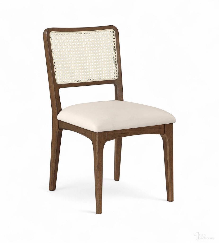 The appearance of Atrium Cane Back and Vegan Leather Upholstered Seat Dining Chair Set of 2 In Cream designed by Meridian in the modern / contemporary interior design. This cream piece of furniture  was selected by 1StopBedrooms from Atrium Collection to add a touch of cosiness and style into your home. Sku: 88071Cream-C. Material: Cane. Chair Type: Side Chair.