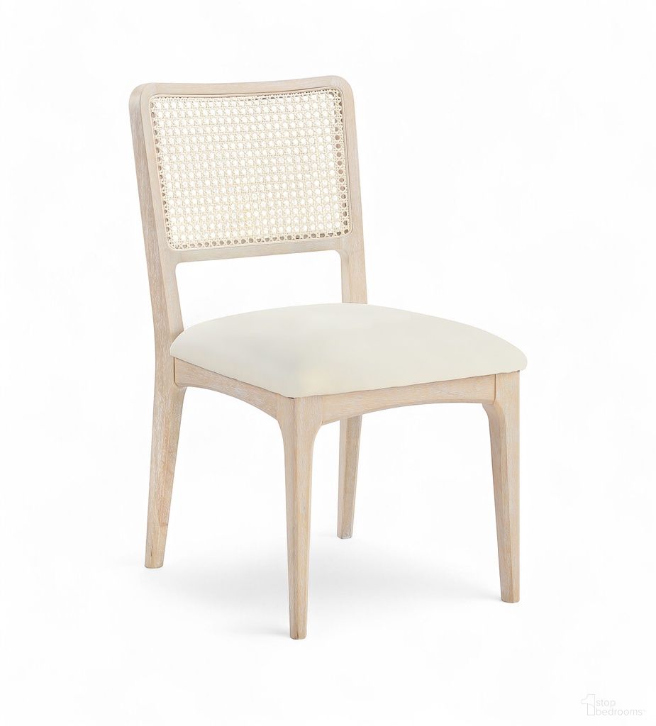 Atrium Cane Back and Vegan Leather Upholstered Seat Dining Chair Set of 2 In Cream
