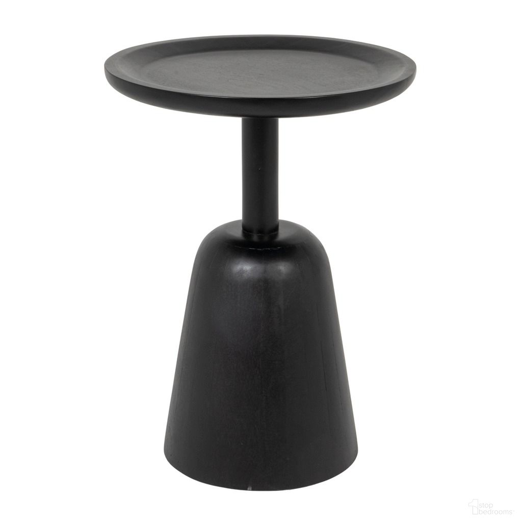 Atticus Round Mango Wood Pedestal Side Table In Black