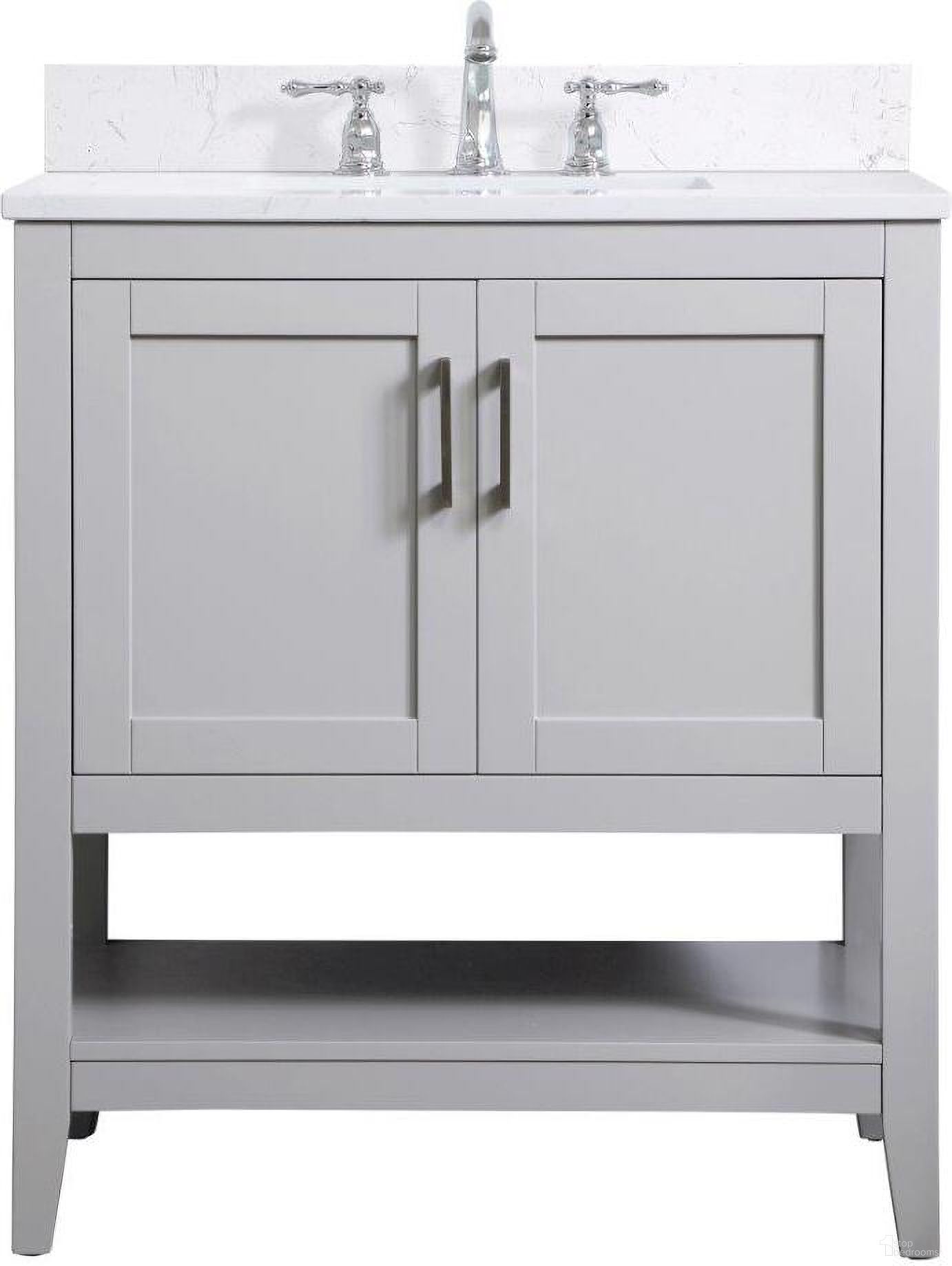 The appearance of Aubrey 30 Inch Single Bathroom Vanity In Grey With Backsplash designed by Elegant Lighting in the traditional interior design. This grey piece of furniture was selected by 1StopBedrooms from Aubrey Collection to add a touch of cosiness and style into your home. Sku: VF16030GR-BS. Material: Wood.