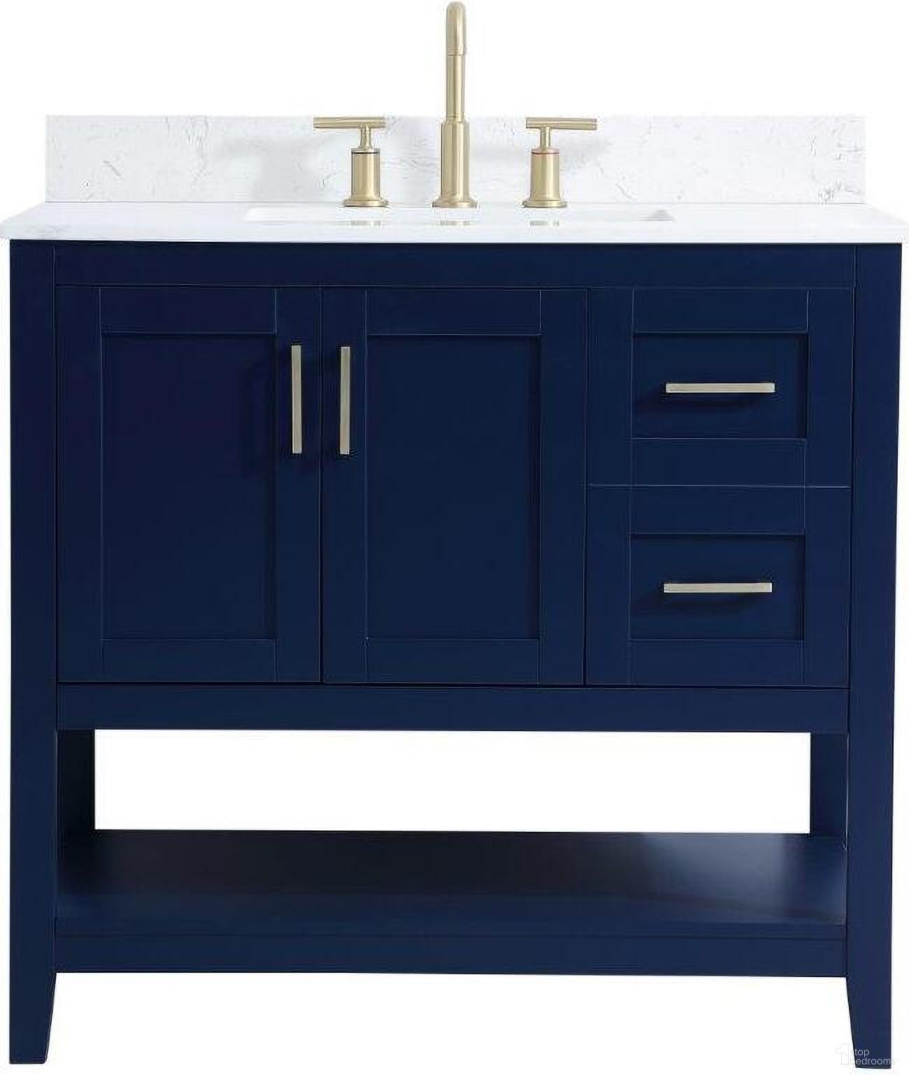 The appearance of Aubrey 36 Inch Single Bathroom Vanity In Blue With Backsplash designed by Elegant Lighting in the traditional interior design. This blue piece of furniture was selected by 1StopBedrooms from Aubrey Collection to add a touch of cosiness and style into your home. Sku: VF16036BL-BS. Material: Wood.