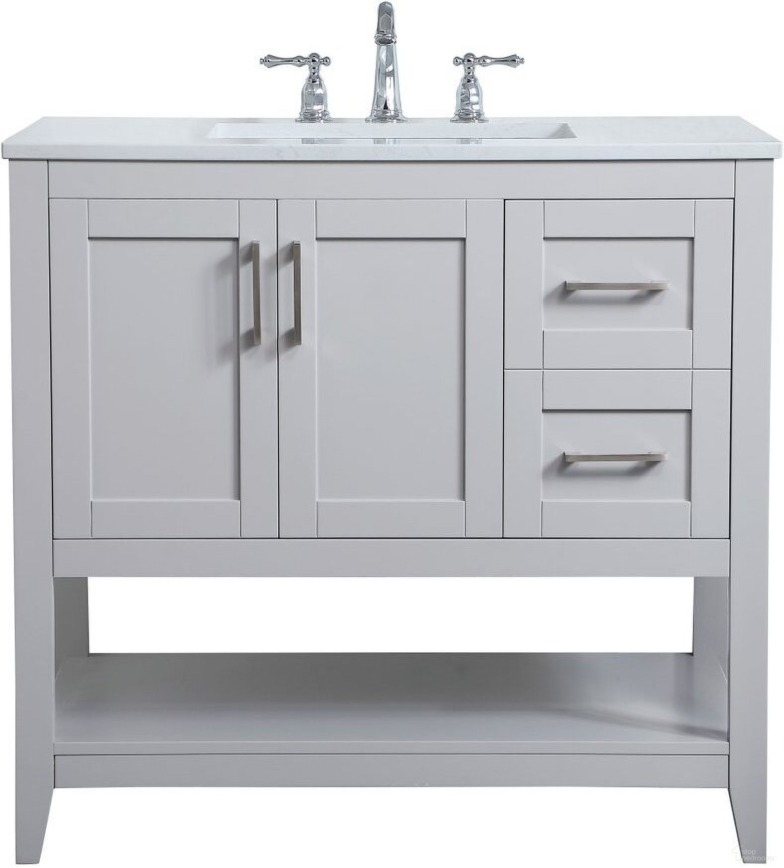 The appearance of Aubrey 36 Inch Single Bathroom Vanity In Grey designed by Elegant Lighting in the traditional interior design. This grey piece of furniture  was selected by 1StopBedrooms from Aubrey Collection to add a touch of cosiness and style into your home. Sku: VF16036GR. Material: Wood.