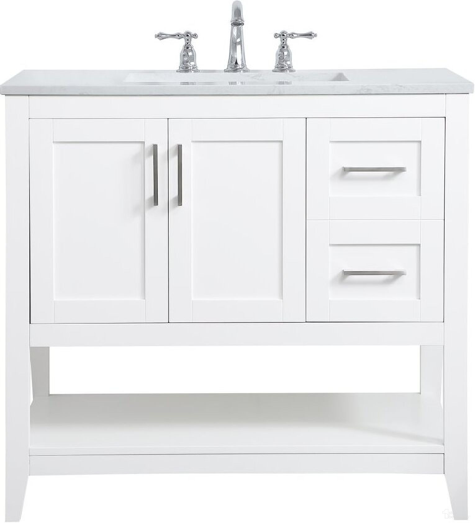 The appearance of Aubrey 36 Inch Single Bathroom Vanity In White designed by Elegant Lighting in the traditional interior design. This white piece of furniture  was selected by 1StopBedrooms from Aubrey Collection to add a touch of cosiness and style into your home. Sku: VF16036WH. Material: Wood.