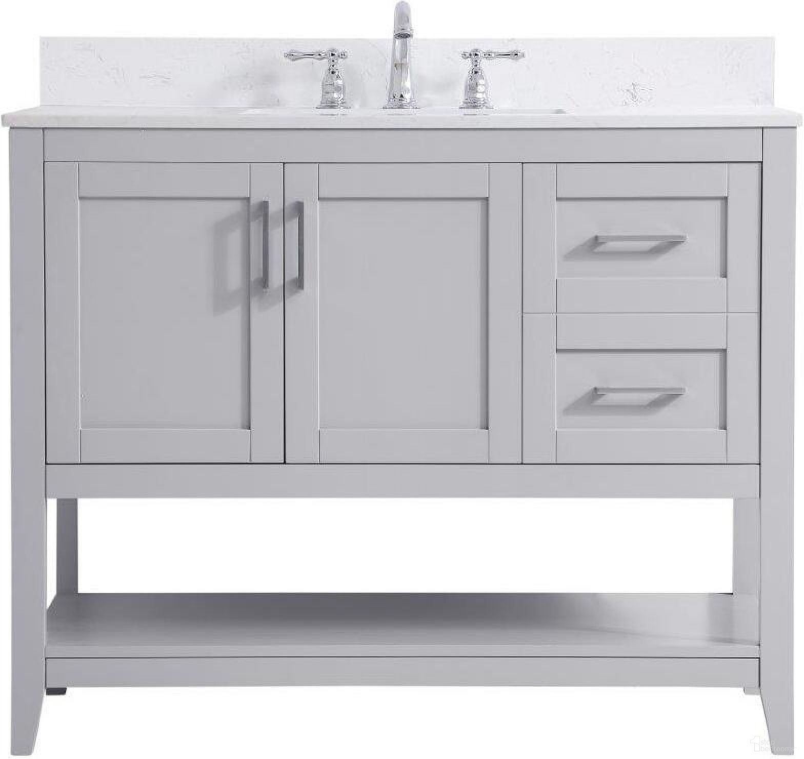 The appearance of Aubrey 42 Inch Single Bathroom Vanity In Grey With Backsplash designed by Elegant Lighting in the traditional interior design. This grey piece of furniture was selected by 1StopBedrooms from Aubrey Collection to add a touch of cosiness and style into your home. Sku: VF16042GR-BS. Material: Wood.