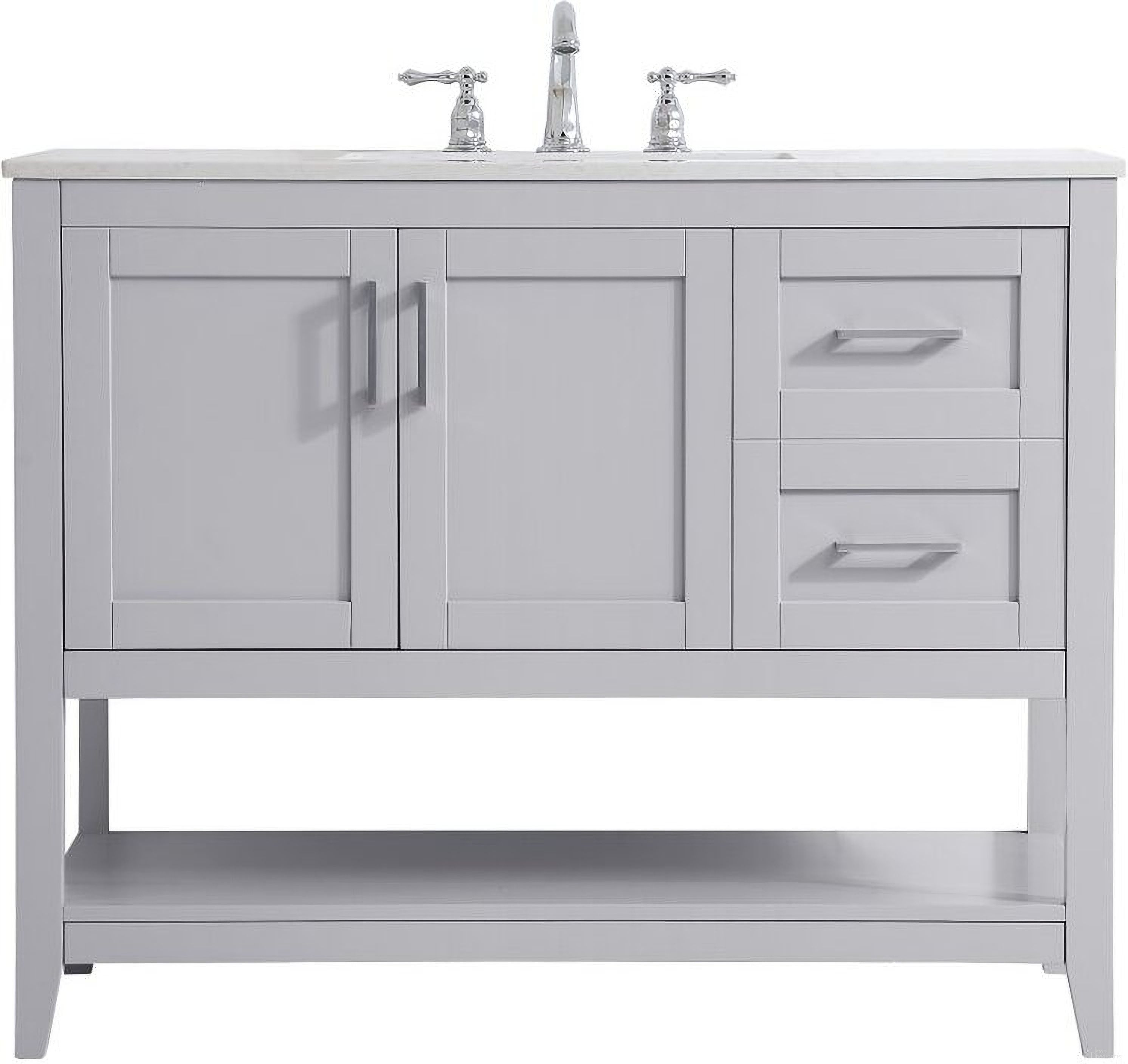 The appearance of Aubrey 42 Inch Single Bathroom Vanity In Grey designed by Elegant Lighting in the traditional interior design. This grey piece of furniture was selected by 1StopBedrooms from Aubrey Collection to add a touch of cosiness and style into your home. Sku: VF16042GR. Material: Wood.