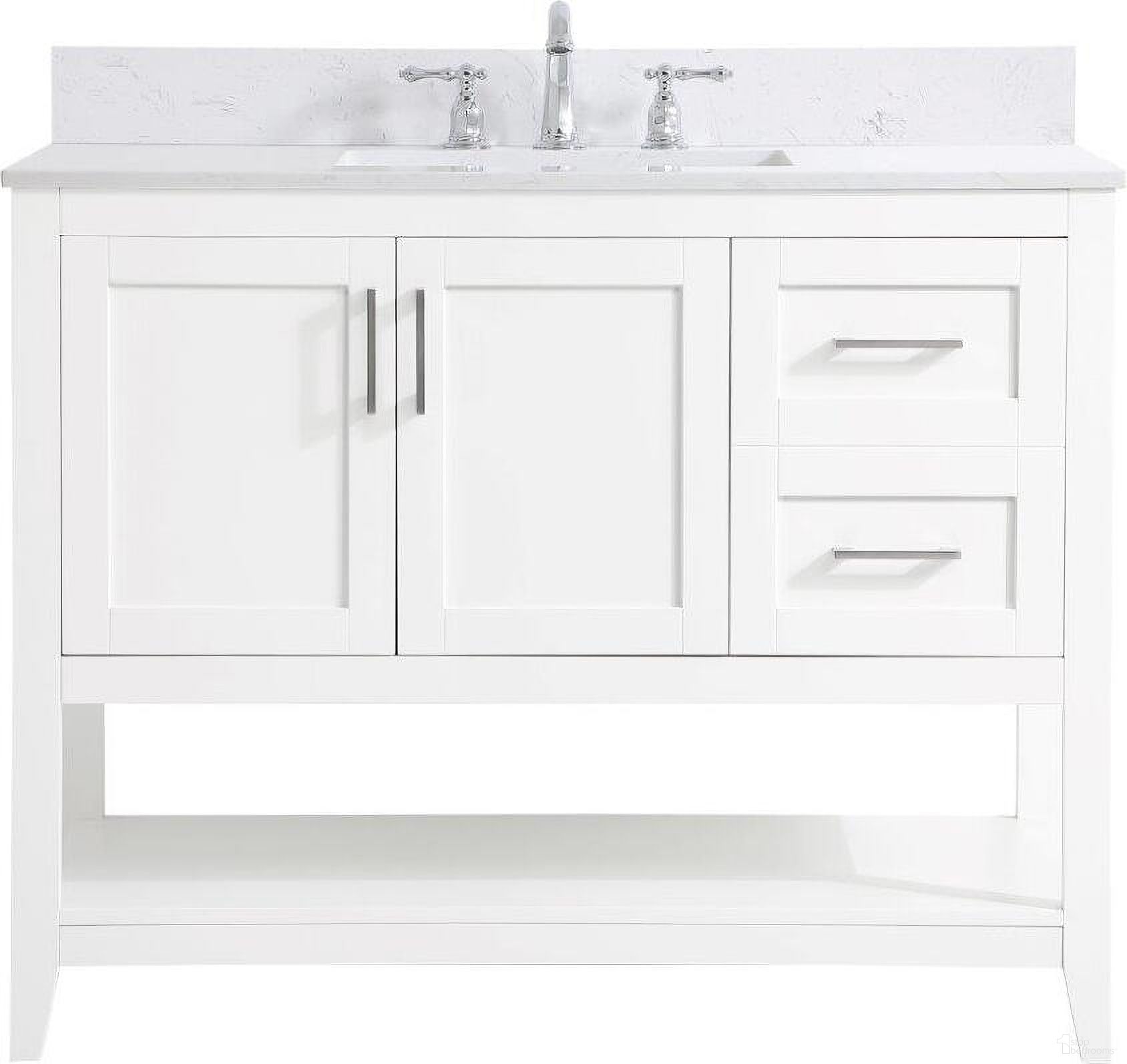 The appearance of Aubrey 42 Inch Single Bathroom Vanity In White With Backsplash designed by Elegant Lighting in the traditional interior design. This white piece of furniture was selected by 1StopBedrooms from Aubrey Collection to add a touch of cosiness and style into your home. Sku: VF16042WH-BS. Material: Wood.