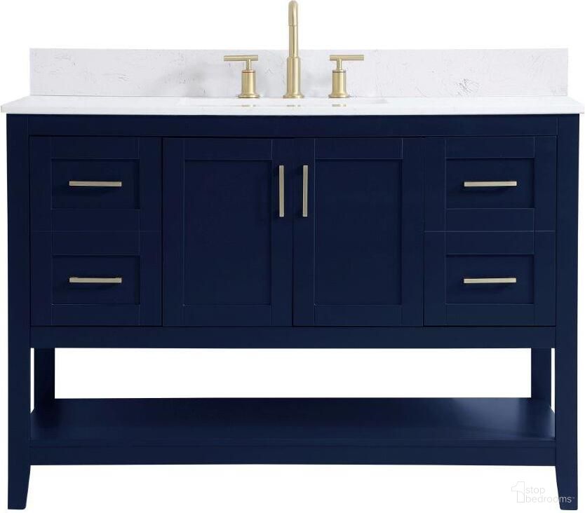 The appearance of Aubrey 48 Inch Single Bathroom Vanity In Blue With Backsplash designed by Elegant Lighting in the traditional interior design. This blue piece of furniture was selected by 1StopBedrooms from Aubrey Collection to add a touch of cosiness and style into your home. Sku: VF16048BL-BS. Material: Wood.