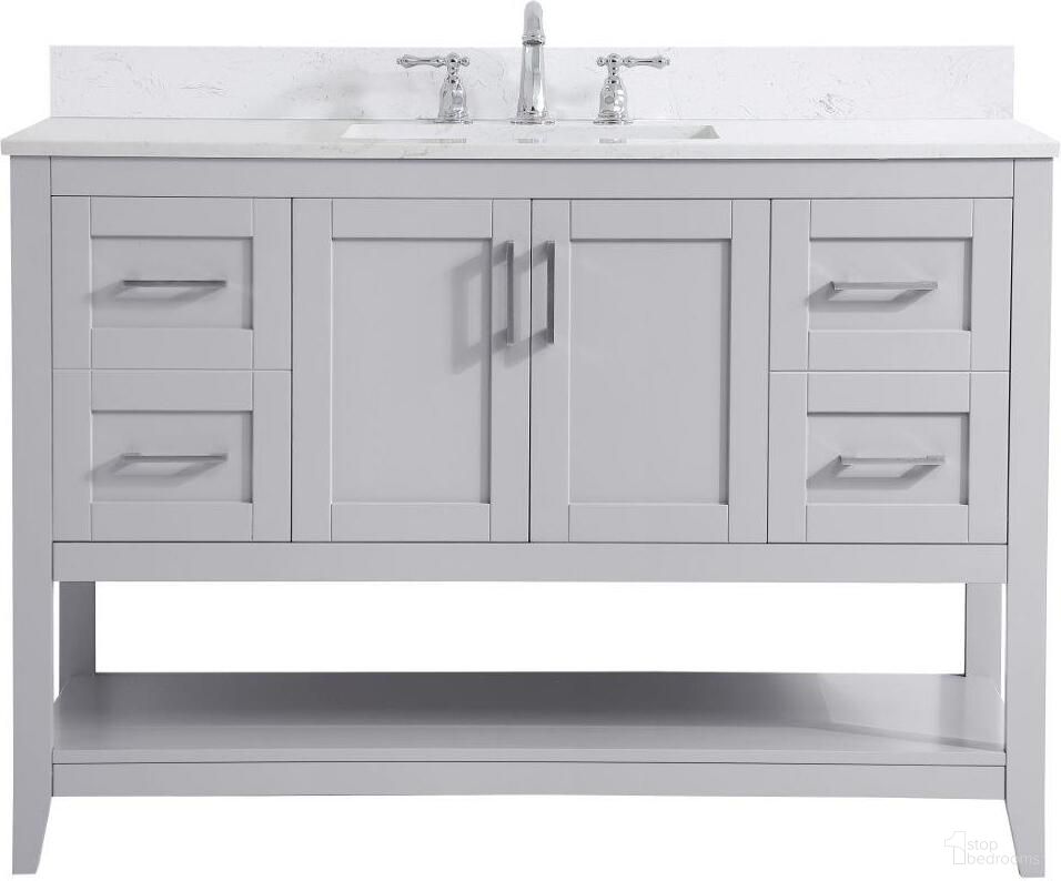 The appearance of Aubrey 48 Inch Single Bathroom Vanity In Grey With Backsplash designed by Elegant Lighting in the traditional interior design. This grey piece of furniture was selected by 1StopBedrooms from Aubrey Collection to add a touch of cosiness and style into your home. Sku: VF16048GR-BS. Material: Wood.