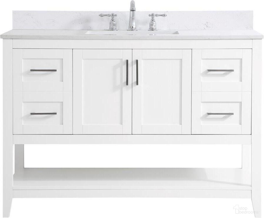 The appearance of Aubrey 48 Inch Single Bathroom Vanity In White With Backsplash designed by Elegant Lighting in the traditional interior design. This white piece of furniture was selected by 1StopBedrooms from Aubrey Collection to add a touch of cosiness and style into your home. Sku: VF16048WH-BS. Material: Wood.