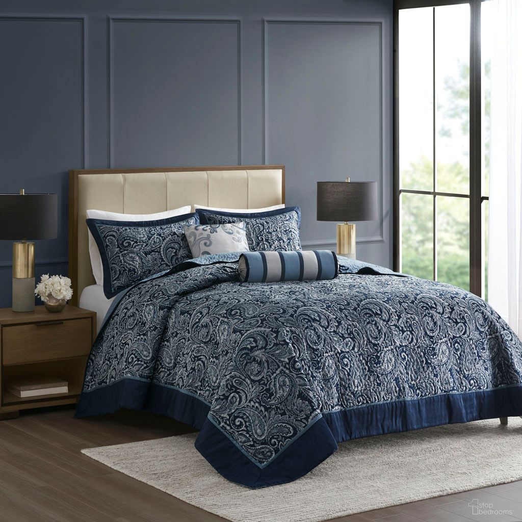 The appearance of Aubrey 5 Piece Jacquard King Bedspread Set with Throw Pillows In Navy designed by Olliix in the traditional interior design. This navy piece of furniture was selected by 1StopBedrooms from Aubrey Collection to add a touch of cosiness and style into your home. Sku: MP13-7965. Material: Polyester. Bed Size: King.