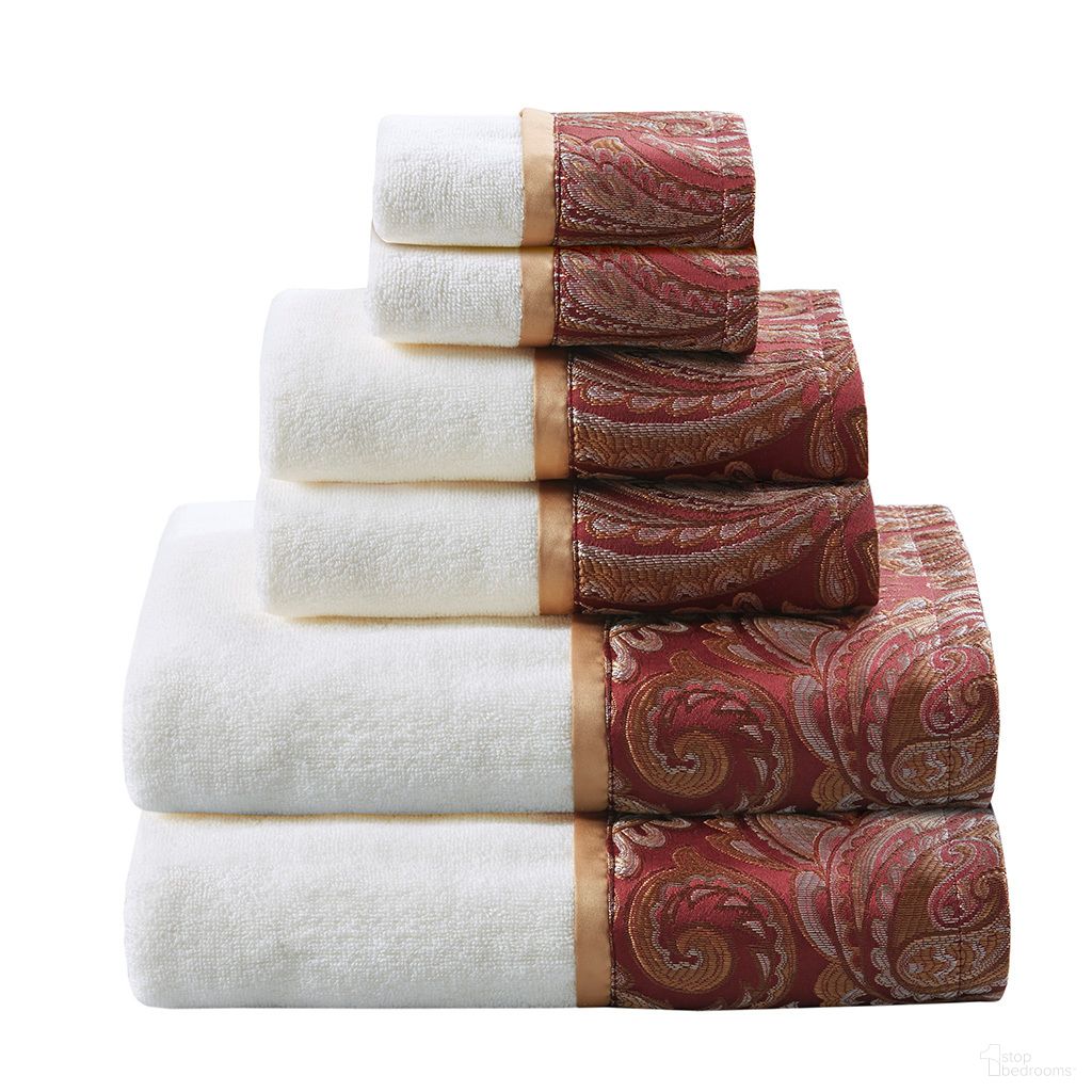 The appearance of Aubrey 6 Piece Jacquard Towel Set In Burgundy designed by Olliix in the traditional interior design. This burgundy piece of furniture  was selected by 1StopBedrooms from Aubrey Collection to add a touch of cosiness and style into your home. Sku: MP73-7450. Material: Cotton.