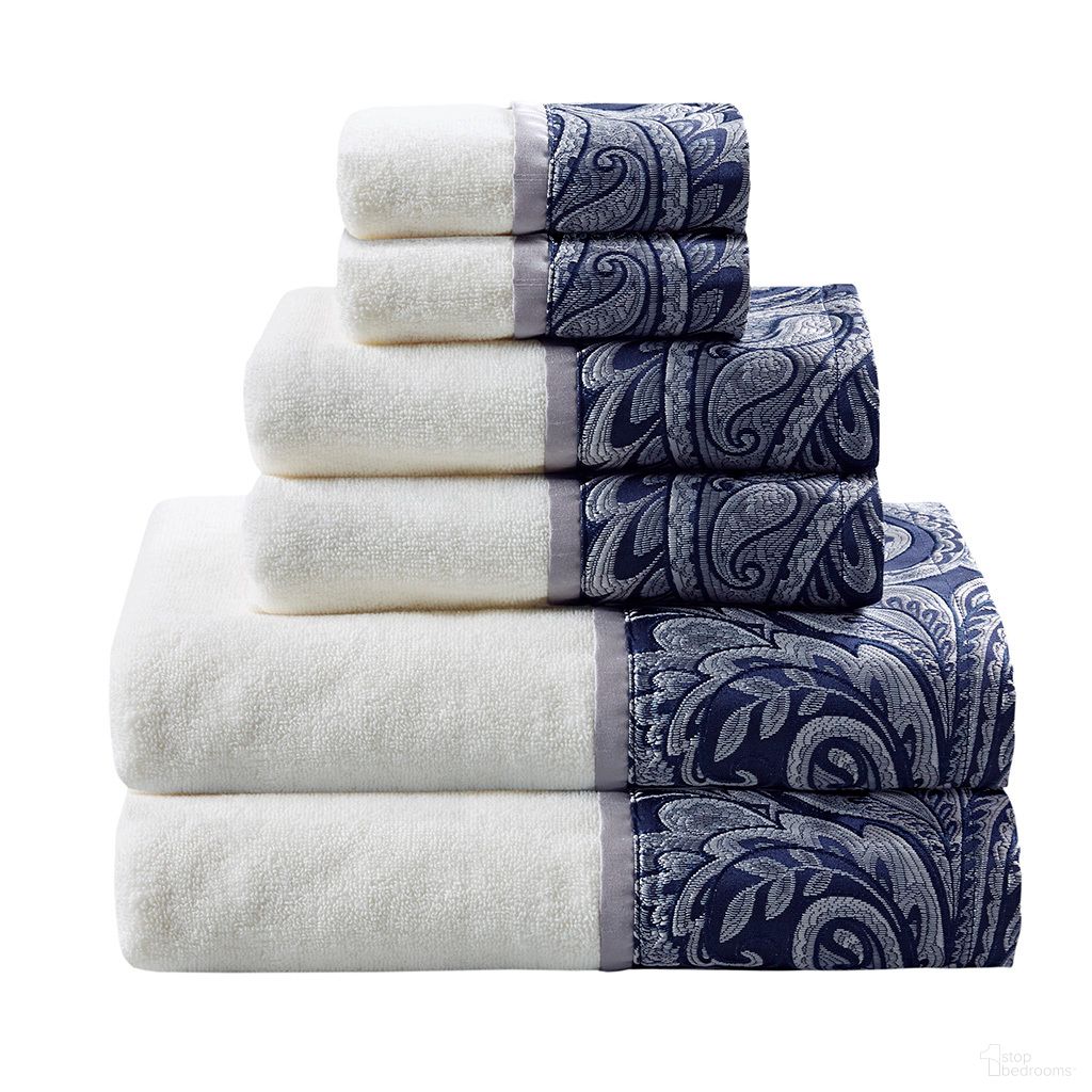 The appearance of Aubrey 6 Piece Jacquard Towel Set In Navy designed by Olliix in the traditional interior design. This navy piece of furniture was selected by 1StopBedrooms from Aubrey Collection to add a touch of cosiness and style into your home. Sku: MP73-7451. Material: Cotton.