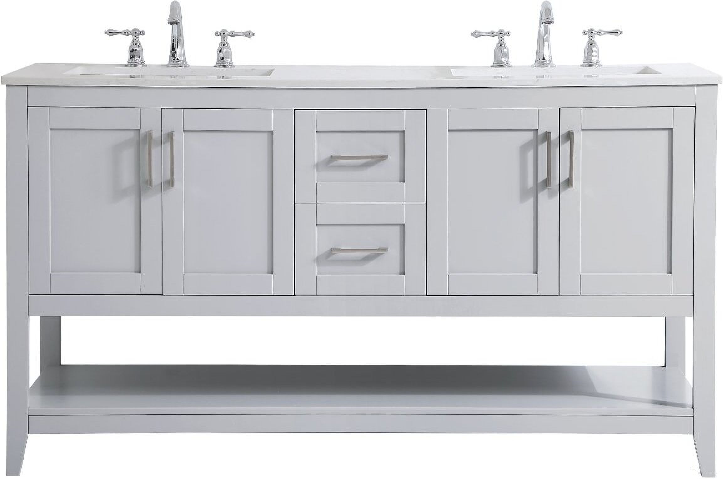 The appearance of Aubrey 60 Inch Double Bathroom Vanity In Grey designed by Elegant Lighting in the traditional interior design. This grey piece of furniture  was selected by 1StopBedrooms from Aubrey Collection to add a touch of cosiness and style into your home. Sku: VF16060DGR. Material: Wood.