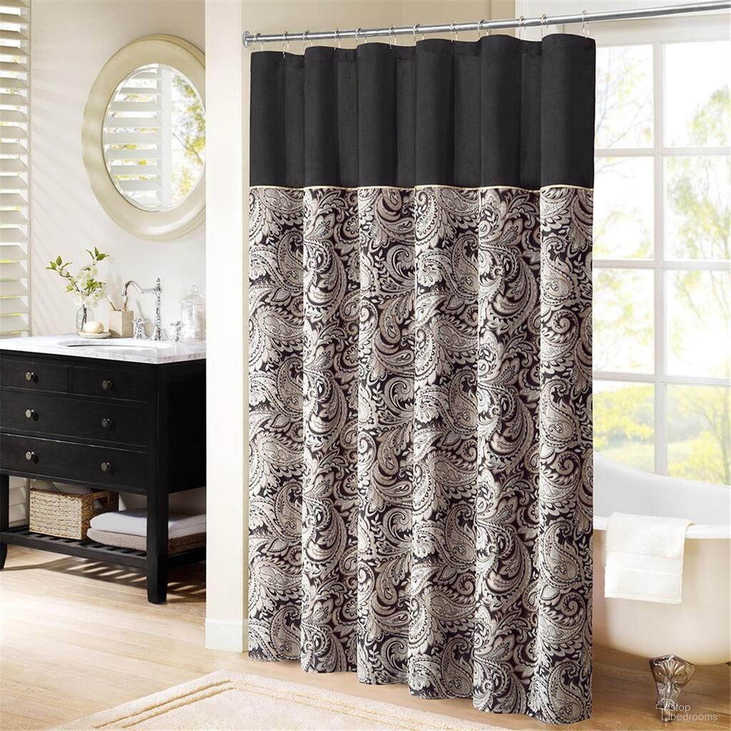 The appearance of Aubrey Jacquard Shower Curtain In Black designed by Olliix in the traditional interior design. This black piece of furniture was selected by 1StopBedrooms from Aubrey Collection to add a touch of cosiness and style into your home. Sku: MP70-845. Material: Polyester.